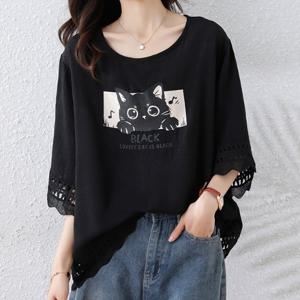 [블랙퀸] 블리캣 펀칭소매 빅사이즈 티셔츠 blk003464