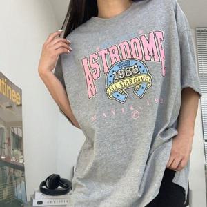 [시크빈]빈티지영문나염 박스 롱반팔티 여성빅사이즈 루즈핏오버핏 여름면캐주얼