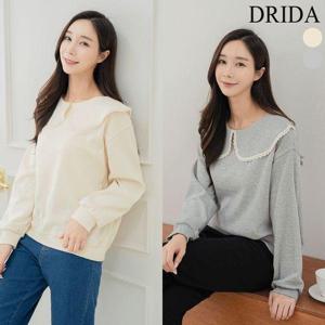 [드리다]여자 봄 레이스 빅카라 코튼 면 빅사이즈 맨투맨 티셔츠 40-50대 미시 중년여성 캐주얼 등원 가..