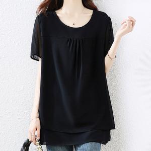 [블랙퀸] 라운드넥 빅사이즈 시스루 오픈블라우스 blk003484