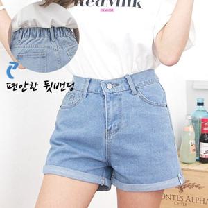 편안한 뒷밴딩 4부 롤업 데님 반바지 / 밴딩 청 반바지 / 핫팬츠 / 빅사이즈 / 8160