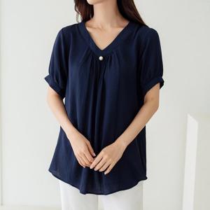 여름 여자 셔링 진주 반팔 린넨 빅사이즈 루즈핏 블라우스 40-50대 중년여성 엄마옷 미시 마담 출근