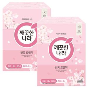 깨끗한나라 벚꽃 로맨틱 미용티슈 200매 6입x2팩