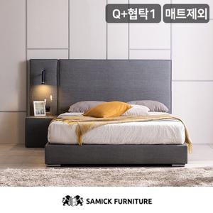 [최저가 도전]★수도권 무배+단독특가★삼익가구 에블린 높은헤드 저상형 호텔 가죽 침대(매트제외-퀸)+협탁1