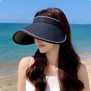 패션모자 여성용 돌돌이 썬캡 라탄무늬 휴대용 썬바이저모자