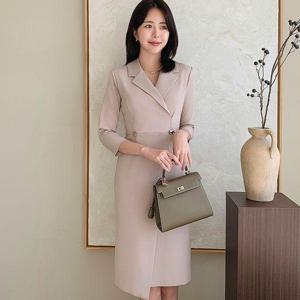 [드리다]여성 봄 가을 카라 H라인 슬림핏 빅사이즈 7부 정장 랩 원피스 하객 상견례 오피스룩 모임
