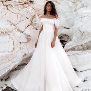 Vestidos de Noiva 화이트 오간자 웨딩 드레스, 2024 오프 숄더 신부 원피스, 저렴한 비치 웨딩 가운, 맞춤형 꾸뛰르