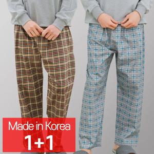 [콜라에스](1+1 2매) 남성 9부 체크파자마/오레체크+십자블루체크/한국 국내산/특면/잠옷