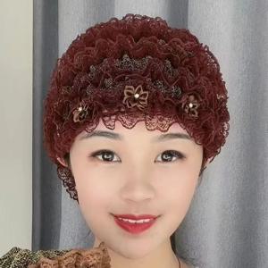 처마 없는 통기성 레이스 메쉬, 아크릴 섬유 터번, 이슬람 꽃 랩, 보넷 모자