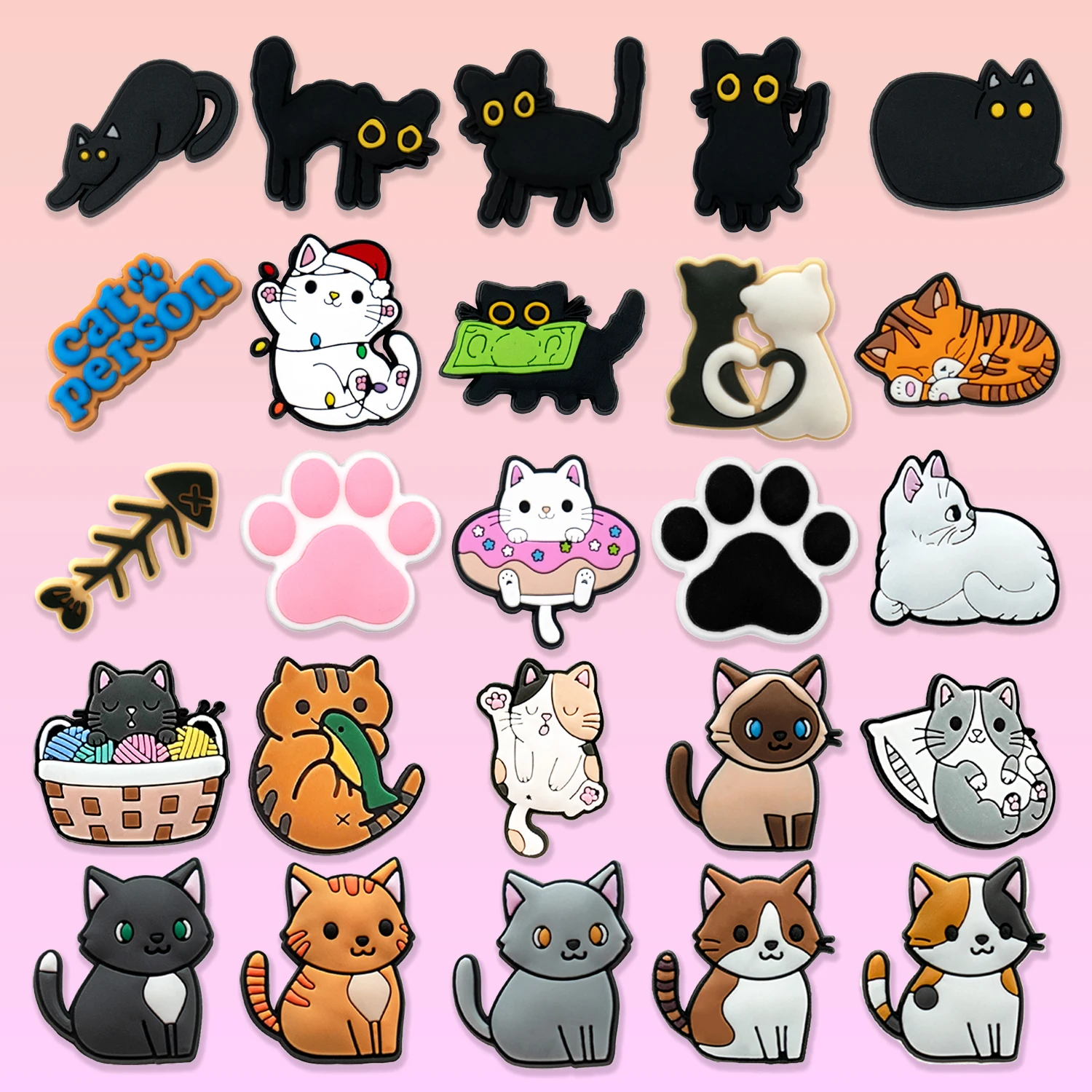 1/50pcs 귀여운 고양이 구두 매력 액세서리 오렌지 검은 고양이 구두 장식 발톱 물고기 뼈 방해 핀 여성용 그릴 선물