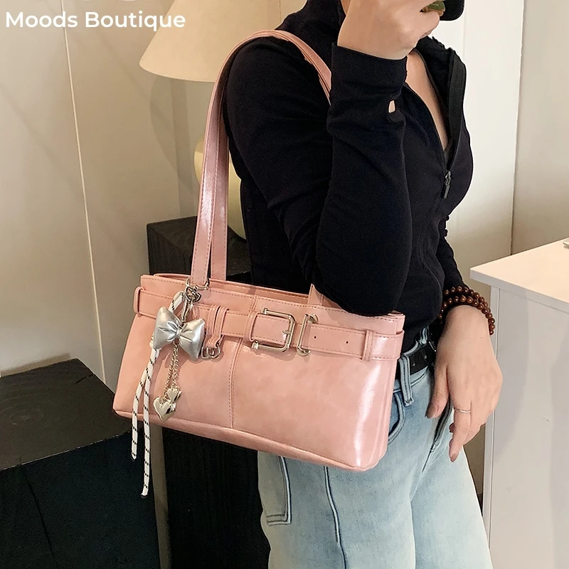 하이퀄리티 가방 여성가방 명픔가방 명품가방 MOODS 여성용 벨트 버클 디자인 숄더 사첼백, 럭셔리 디자이너 핸드백, 브랜드 패션 토트, 펜던트 포함, 2025 신제품