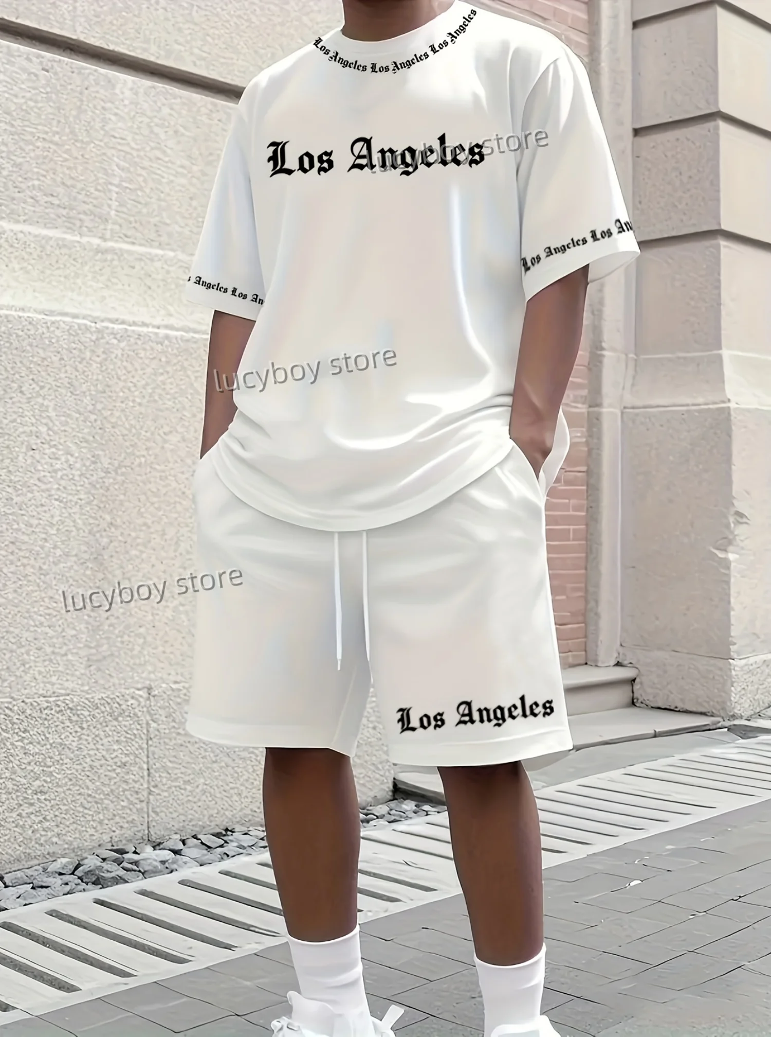 2025 로스 앤젤레스 인쇄 된 남자 정장 2 조각 세트 캐주얼 정장 SportswearFitness 세트 남자 Tracksuit 대형 옷