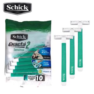 10 면도기/로트 오리지널 SCHICK Exacta 2 민감한 일회용 수동 남자 얼굴 털 수염 면도 비타민 E 여행 및 호텔 도구