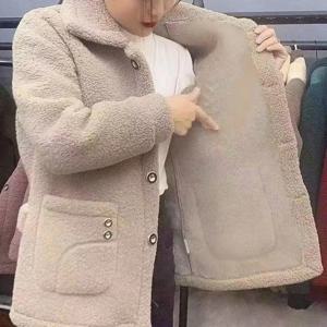 여성 자켓 코트 가을 겨울을위한 모조 양고기 긴 소매 두꺼운 아웃웨어와 세련된 여성 옷깃 자켓 코트