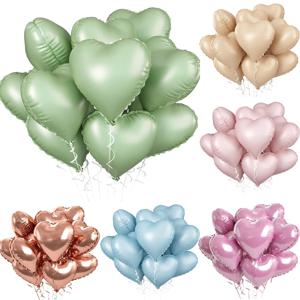 10pcs 18inch 하트 호일 풍선 핑크 세이지 그린 하트 풍선 생일 파티 발렌타인 데이 결혼 기념일 장식
