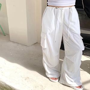 더블 포켓이있는 세련된 여름 느슨한 여성용 카고 바지 Dstring Sun Protection Long Trousers 세련된 트렌디 캐주얼 바지