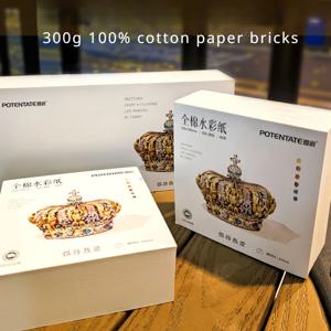 100% 면 300g 수채화 용지 미세 입자 80 매 종이 벽돌 손으로 그린 ​​휴대용 스케치북 사각형 드로잉 용지
