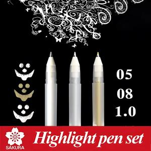 사쿠라 일본 3pcs 세트 젤리 롤 클래식 하이라이트 펜 젤 잉크 펜 밝은 흰색 펜 하이라이트 스케치 마커 색상 강조