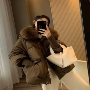 겨울 새 모피 칼라 퍼퍼 다운 파카 루즈 다운 워머 두꺼운 스노우 자켓 포켓 지퍼 가짜 모피 겉옷 여성