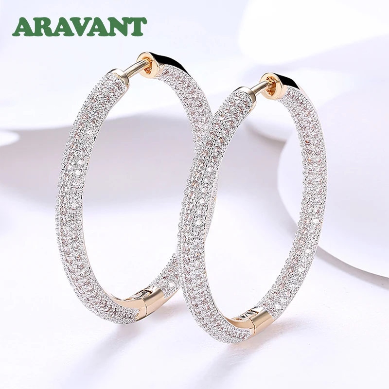 925 실버 34mm 18K 골드 서클 후프 귀걸이, 여성 패션 웨딩 쥬얼리
