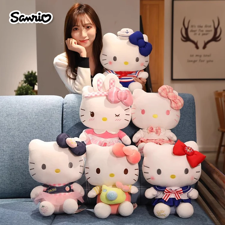Sanrio 헬로 키티 애니메이션 Kuromi 멜로디 만화 귀여운 봉제 인형 부드러운 베개 플러시 열쇠 고리 인형 소녀를위한 생일 선물