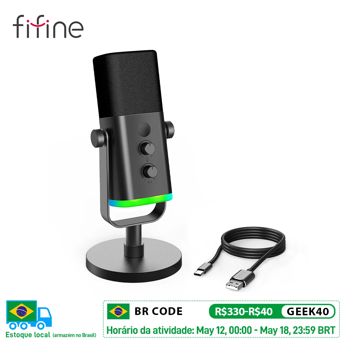 RGB 제어/헤드폰 잭/음소거, PC 게임 녹음용 마이크가 포함된 FIFINE USB/XLR 다이나믹 마이크 스트리밍 AmpliGame-AM8