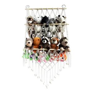 박제 동물 해먹 더블 레이어 Macrame 해먹 그물 장난감 보관 Boho 장식 어린이 방을위한 스토리지 메쉬 홀더 구성
