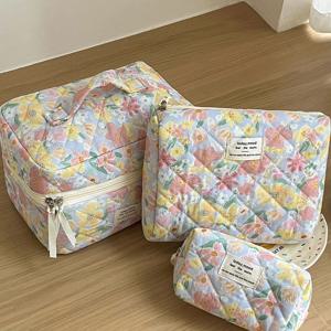 1Pc 빈티지 꽃 여성 핸드백 누비 이불 가방 휴대용 화장품 메이크업 여행 Oraginzer 지퍼 가방 립스틱 보관 미니 주머니