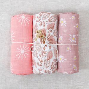 Elinfant 3PCS 100% 코튼 모슬린 Swaddle 담요, 유모차 커버 간호 커버, 여름용 아기 잠자는 이불
