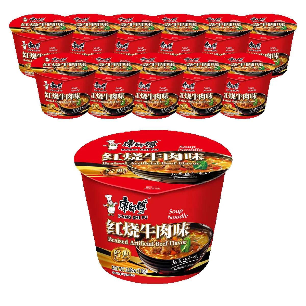 [공식수입인증정품] 캉스푸 홍소우육향 중국식품 컵라면 110g, 12개, 1박스