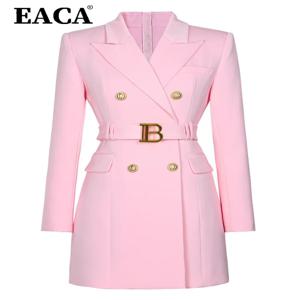 EACA 긴팔 벨트, 슬림핏 분위기 있는 여성 원피스, 고급스러운 단색, 스타일리시한 신상, 2024 가을 겨울