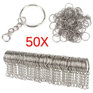 50 개/몫 세련 된 실버 색상 25mm 열쇠 고리 키 체인 짧은 체인 열쇠 고리와 분할 반지 여성 남성 DIY 열쇠 고리 액세서리