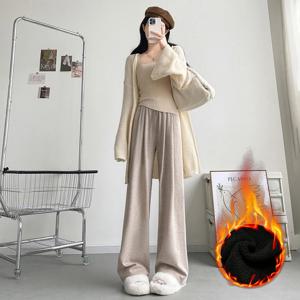 스타일아유 여성 부드러운 겨울 기모 하이웨스트 일자 슬랙스 캐주얼 와이드 팬츠 데일리룩 LP0829