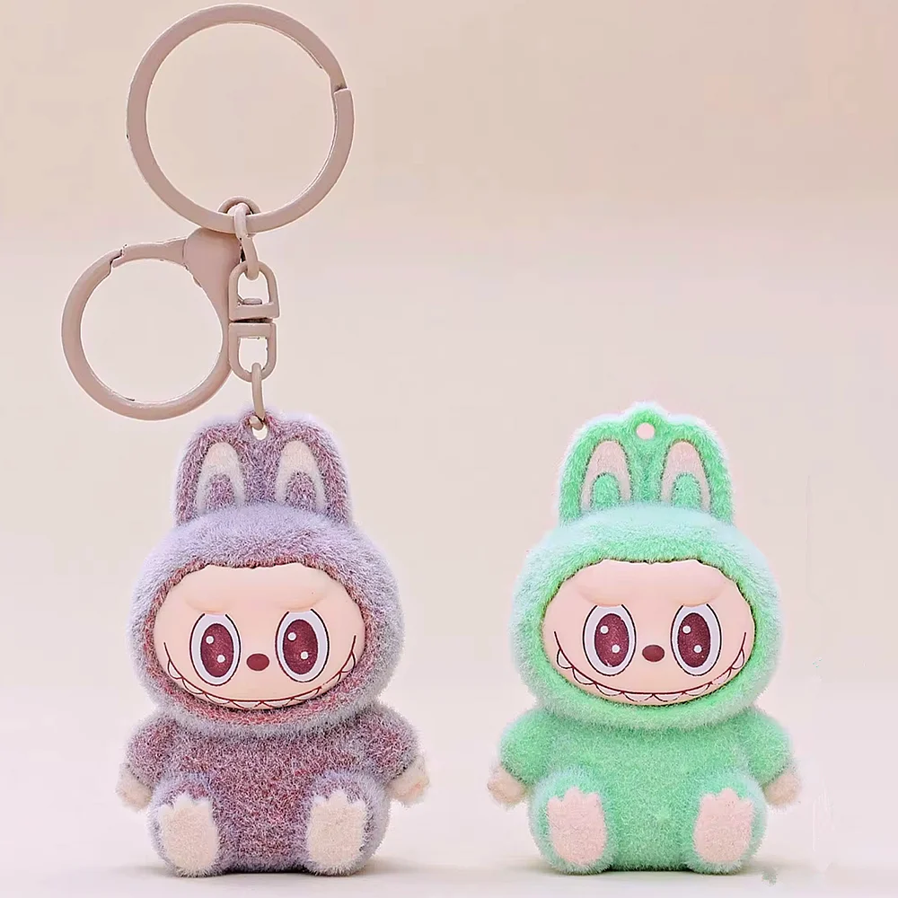 귀여운 Labubu 인형 펜던트 키 체인 절묘한 인형 Fluff Pvc 장난감 전화 장식품 가방 매력 자동차 열쇠 고리 Kawaii 액세서리 선물