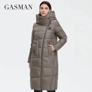 GASMAN-다운 자켓 후드 패딩 코트 여성용, 길고 두꺼운, 따뜻한, 브랜드 코튼, 우아한 레트로 파카, 2022 년 신상품, 8197 년 겨울