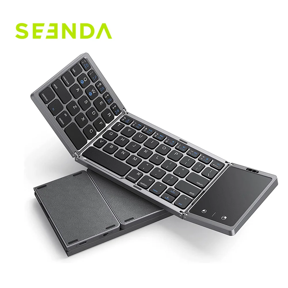 Seenda 접이식 무선 블루투스 키보드 PC Mac 스마트 폰 Windows iOS Android 용 충전식 접이식 휴대용 키보드
