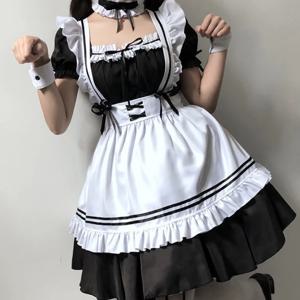 블랙 화이트 로리타 메이드 의상 코스프레 의상 귀여운 드레스 섹시한 프랑스 앞치마 유니폼 카페 메이드 파티 스커트 여성 의류