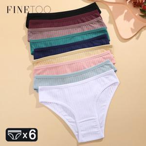 FINETOO 6 개/대 여성 코튼 팬티 섹시한 부드러운 줄무늬 속옷 솔리드 컬러 팬티 여성 편안한 스트레치 란제리 M-XL