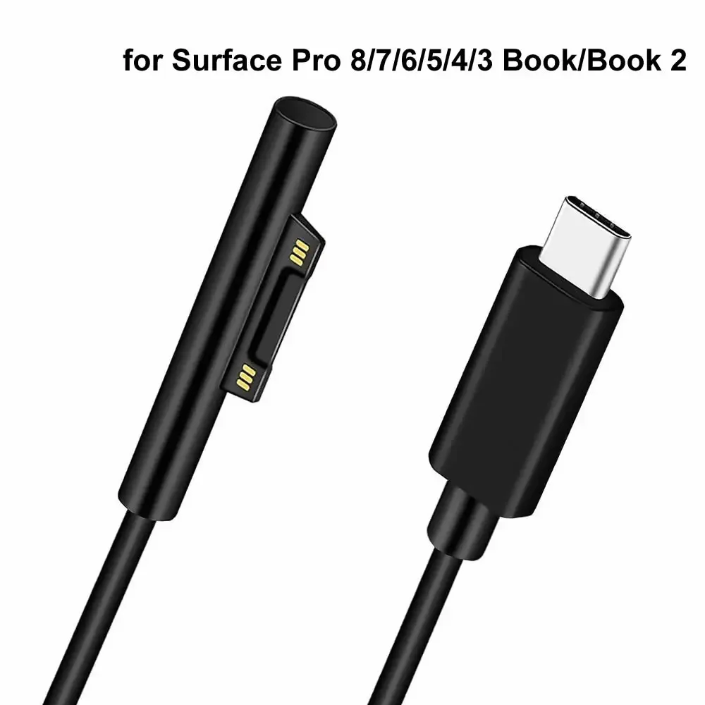 15V 3A 유형 C 전원 공급 장치 충전기 어댑터 Microsoft Surface Pro 용 USB C PD 충전 케이블 8 7 6 5 4 3 노트북 책 3 2 1 GO