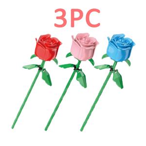 3PCS-영원한 장미 커플 선물, 맞춤형 장식 꽃, 소녀의 작은 선물, 빌딩 블록 조립 장난감 꽃