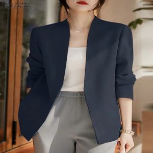 ZANZEA 여성용 겉옷, 가을 가디건, 여성용 블레이저, 단색 OL 작업복, 패션 재킷, 캐주얼 V넥, 긴팔, 얇은 코트