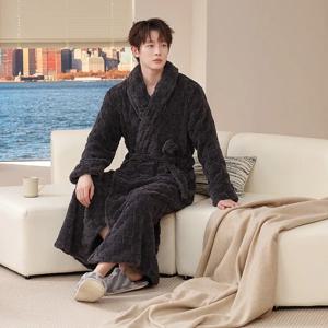 성인 목욕 가운 가을/겨울 긴 잠옷 겨울 산호 벨벳 잠옷 확장 두꺼운 아침 가운 플란넬 아늑한 남성 여성