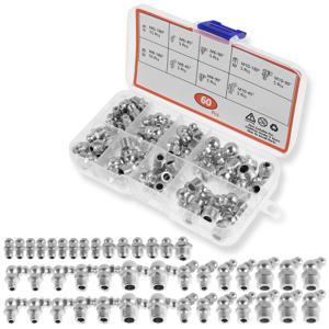 60/120개 미터법 그리스 피팅 모음 스트레이트 45 ° /90 ° 각도 아연 도금 금속 그리스 니플 (보관함 포함)