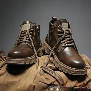 레트로 스타일의 가죽 부츠, 두꺼운 밑창, 내마모성 남성용 하이탑 캐주얼 슈즈, 사이드 지퍼가 있는 새로운 남성용 부츠