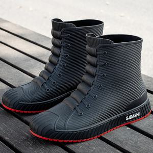 패션 남성용 장화 고무 Gumboots Mid-calf 방수 작업 부츠에 미끄러짐 남성용 컴포트 레드 미끄럼 방지 낚시 신발