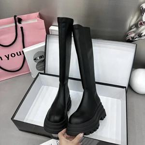 겨울 여성 나이트 하이 부츠 패션 백 지퍼 숙녀 우아한 플랫폼 플랫 롱 부츠 짧은 플러시 여성 신발