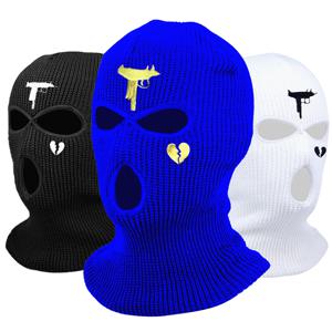 3 홀 패션 겨울 unisex balaclava 마스크 모자 자수 풀 페이스 마스크 니트 사이클링 스키 스노우 보드 모자 힙합 비니 선물