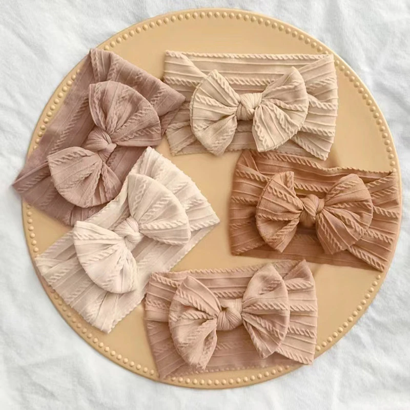 3Pcs 솔리드 컬러 아기 머리띠 활 어린이 헤어 밴드 탄성 나일론 신생아 머리띠 소프트 터번 Headwrap 아이 헤어 액세서리