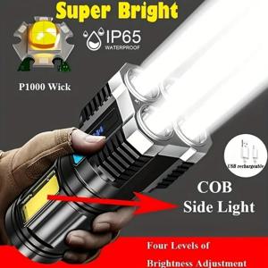 COB 측면 조명 4 모드와 휴대용 강력한 4 LED 손전등 야외에 대 한 USB 충전식 토치 캠핑 도구 서치 라이트