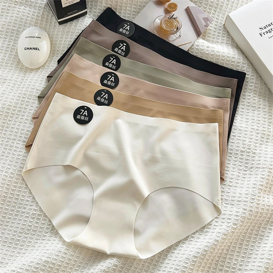 4 개/대 여성 팬티 슬립 실크 원활한 팬티 여성용 여성 속옷 부드러운 얇은 빛 팬티 Culotte Femme Underpants M-XL